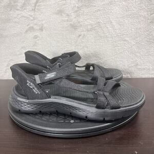 Skecher ON-THE-GO Womens Size 8 Black Strappy Adjustable Comfort Sandals